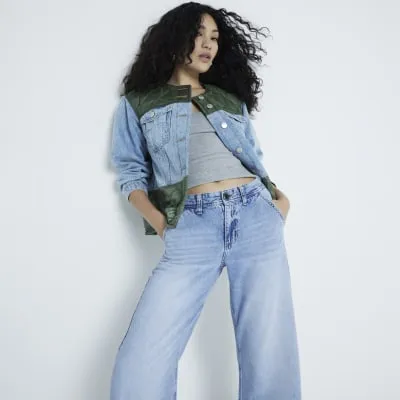 Blue Quilted Fabric Block Denim Jacket sold by River Island