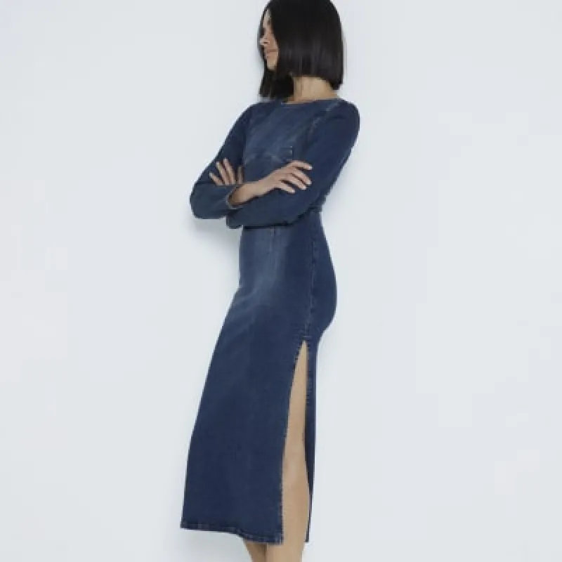 Blue Denim Long Sleeve Bodycon Dress sold by River Island