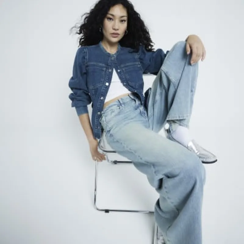 Blue Long Sleeve Seamed Denim Shirt sold by River Island