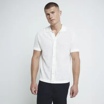 White Slim Fit Micro Textured Shirt sold by River Island