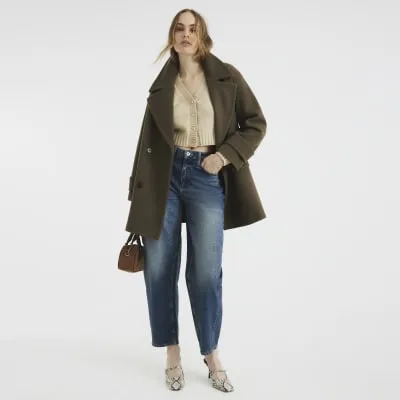 Khaki Double Breasted Peacoat sold by River Island