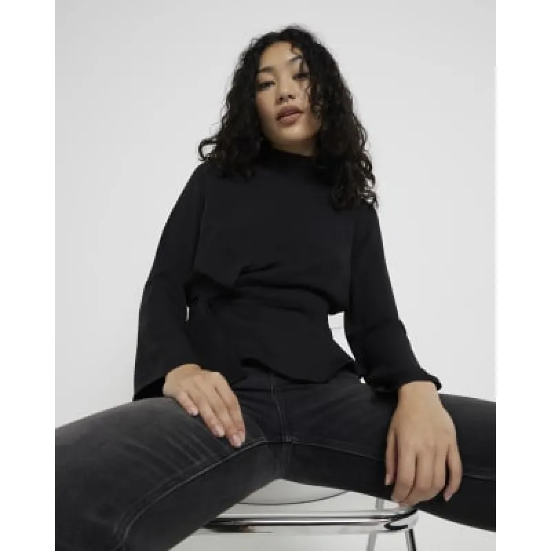 Black Drape front long sleeve Top sold by River Island
