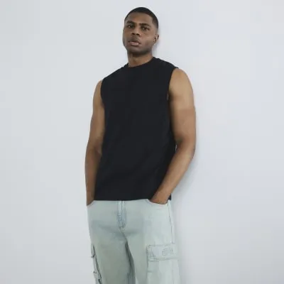 Black Sleeveless Embroidery Tank Top sold by River Island