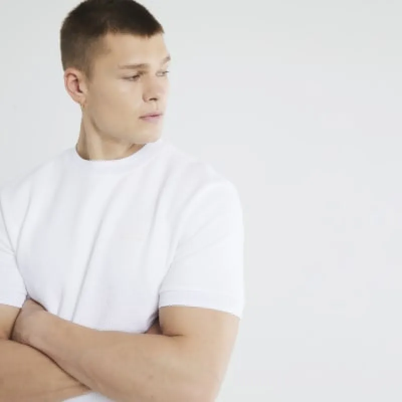 White Slim Fit Quilted RI Badge T-Shirt sold by River Island