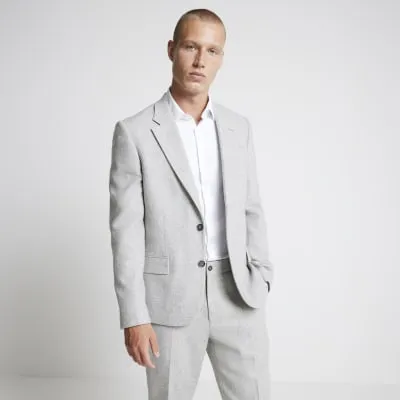 Grey Marl Slim Fit Wool Blend Suit Jacket sold by River Island