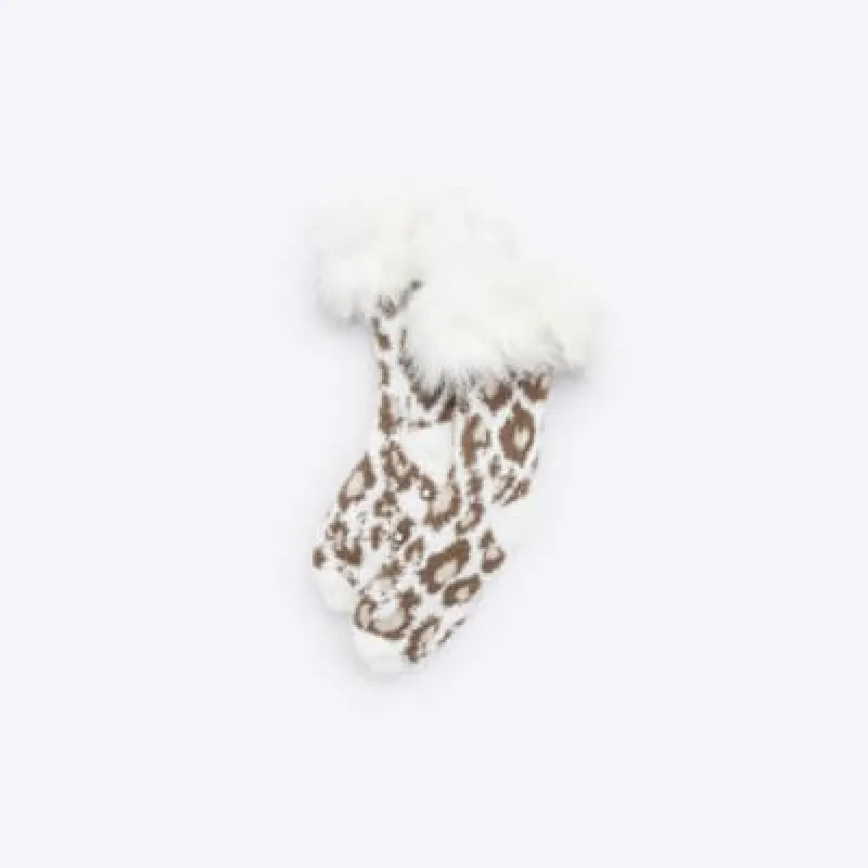 Beige Faux Fur Lined Leopard Print Sock sold by River Island