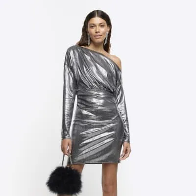 Silver drape asymmetric bodycon mini dress sold by River Island