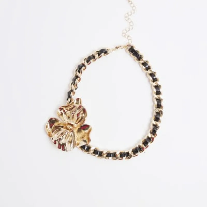 Black Chain Flower Necklace sold by River Island
