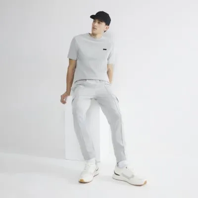 Grey Slim Fit Pique Cargo Joggers sold by River Island