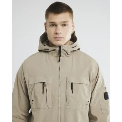 Stone Hooded Shacket sold by River Island