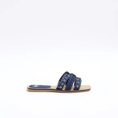Blue denim eyelets flat sandals sold by River Island