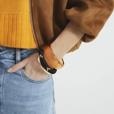 Brown Resin And Thread Bangle Bracelets Pack sold by River Island