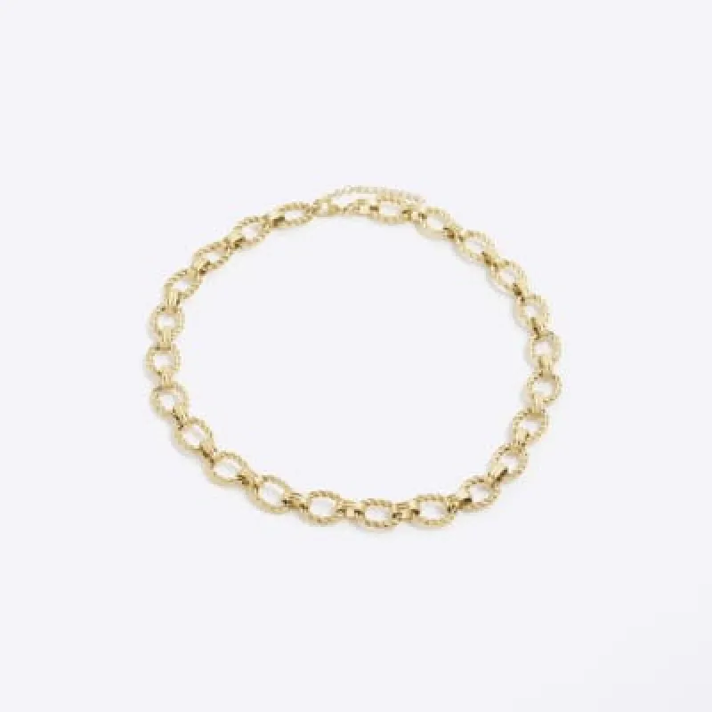 Gold Steel Etched Link Necklace sold by River Island