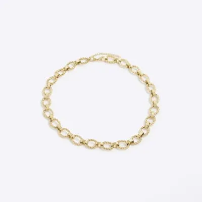 Gold Steel Etched Link Necklace sold by River Island