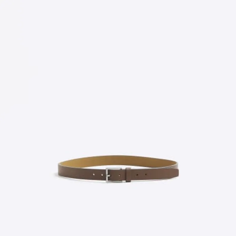 Brown faux leather textured belt sold by River Island