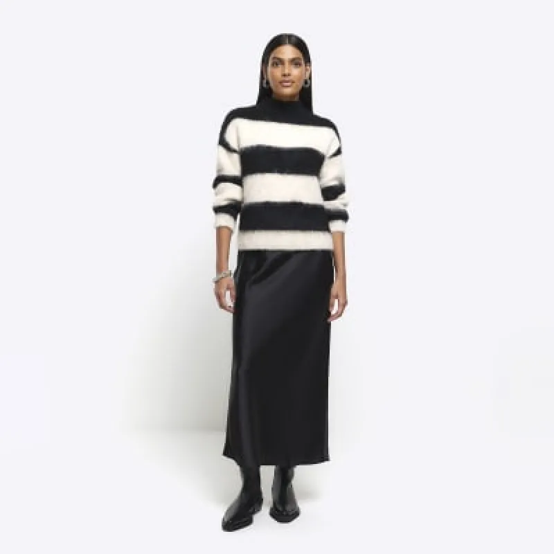 Black Satin Midi Skirt sold by River Island
