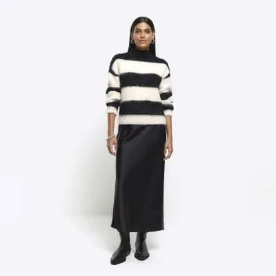 Black Satin Midi Skirt sold by River Island