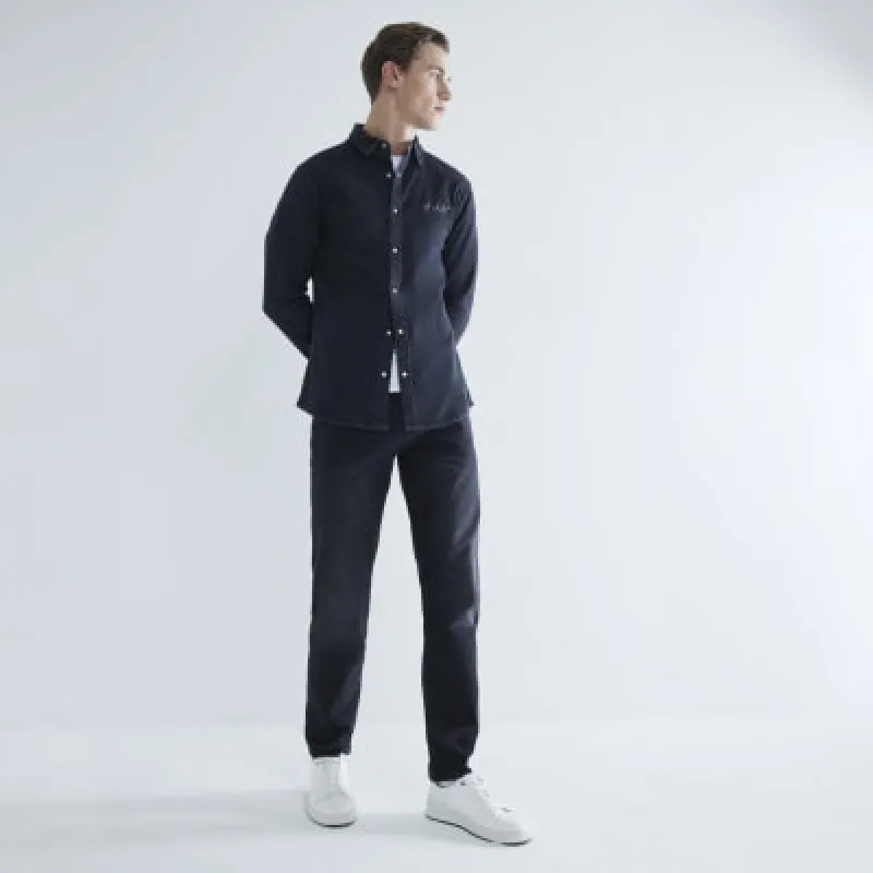 Grey Denim Muscle Fit Long Sleeve Shirt sold by River Island