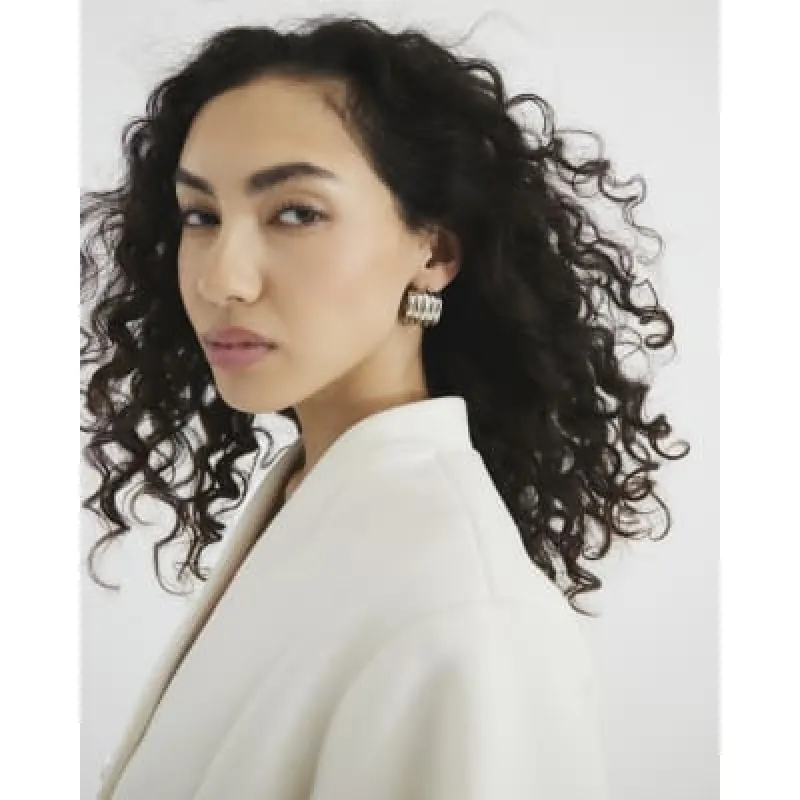 Silver Ridge Detail Stud Earrings sold by River Island