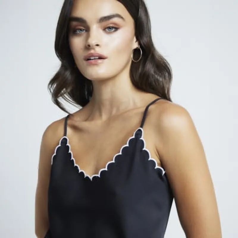 Black Contrast Scallop Hem Cami Top sold by River Island