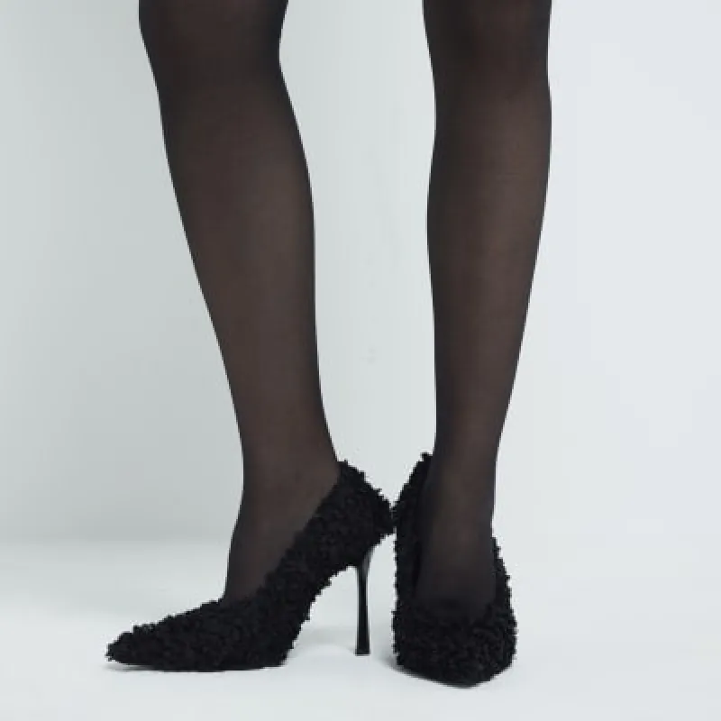 Black 3D Floral High Heel Court Shoes sold by River Island