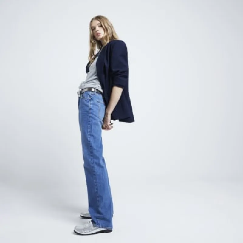 Blue high waisted stove pipe straight jeans sold by River Island