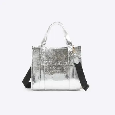Silver embossed tote bag sold by River Island