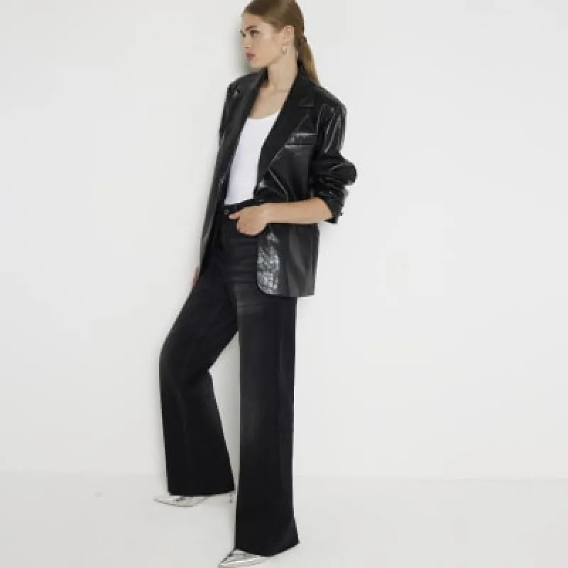 Black High Waisted Relaxed Straight Jeans sold by River Island