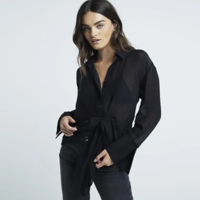 Black twist front button up shirt sold by River Island
