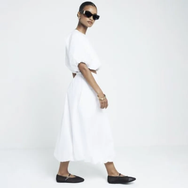 White Bubble Hem Midi Skirt sold by River Island