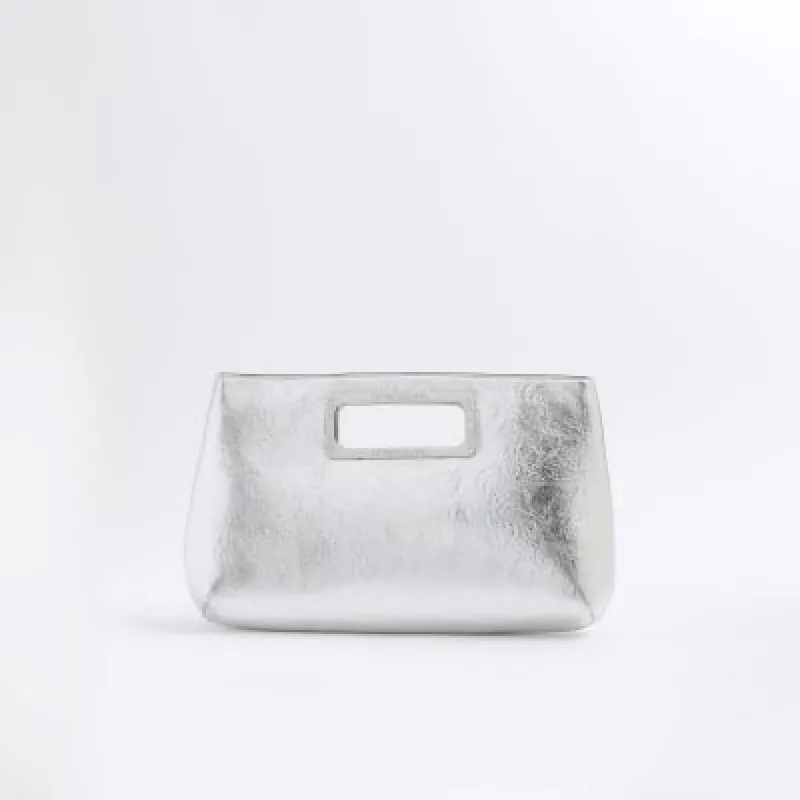 Silver Metal Handle Clutch Bag sold by River Island