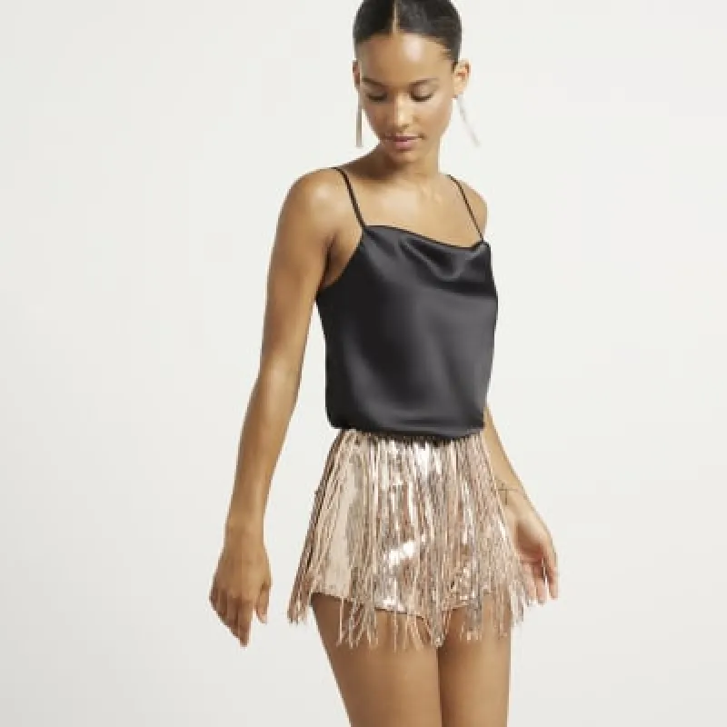 Rose Gold Sequin Tassel Hot Pant Shorts sold by River Island