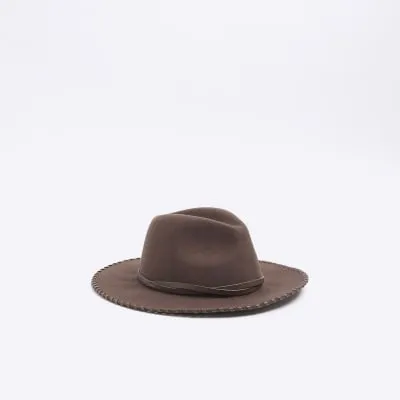 Brown Whipstitch Fedora Hat sold by River Island