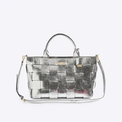 Silver Chunky Weave Tote Bag sold by River Island