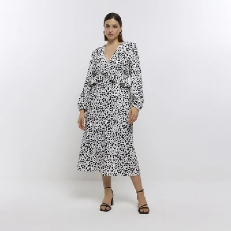 Plus Black spot Plisse Midi Smock Dress sold by River Island