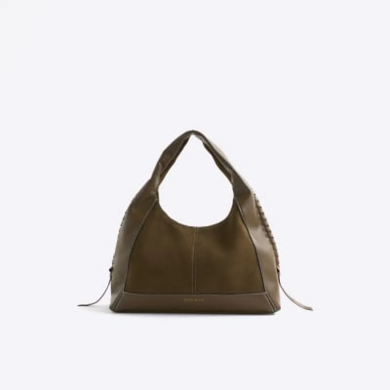 Khaki Whipstitch Slouch Tote Bag sold by River Island