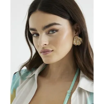 Gold Pearl Shell Stud Earrings sold by River Island