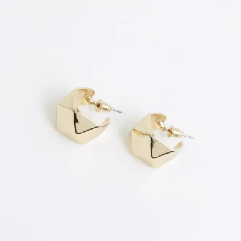 Gold hexagon mini hoop earrings sold by River Island