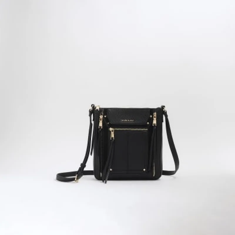 Black Panelled Zip Cross Body Bag sold by River Island