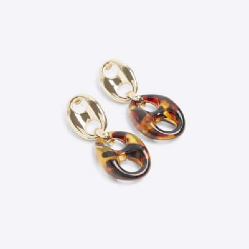 Gold tortoise shell chain link drop earrings sold by River Island