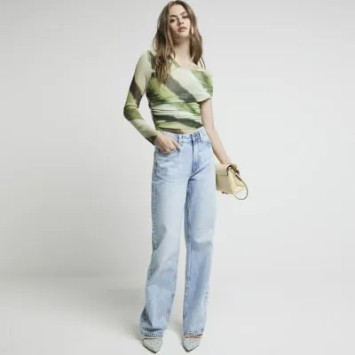 Green mesh asymmetric bodysuit sold by River Island