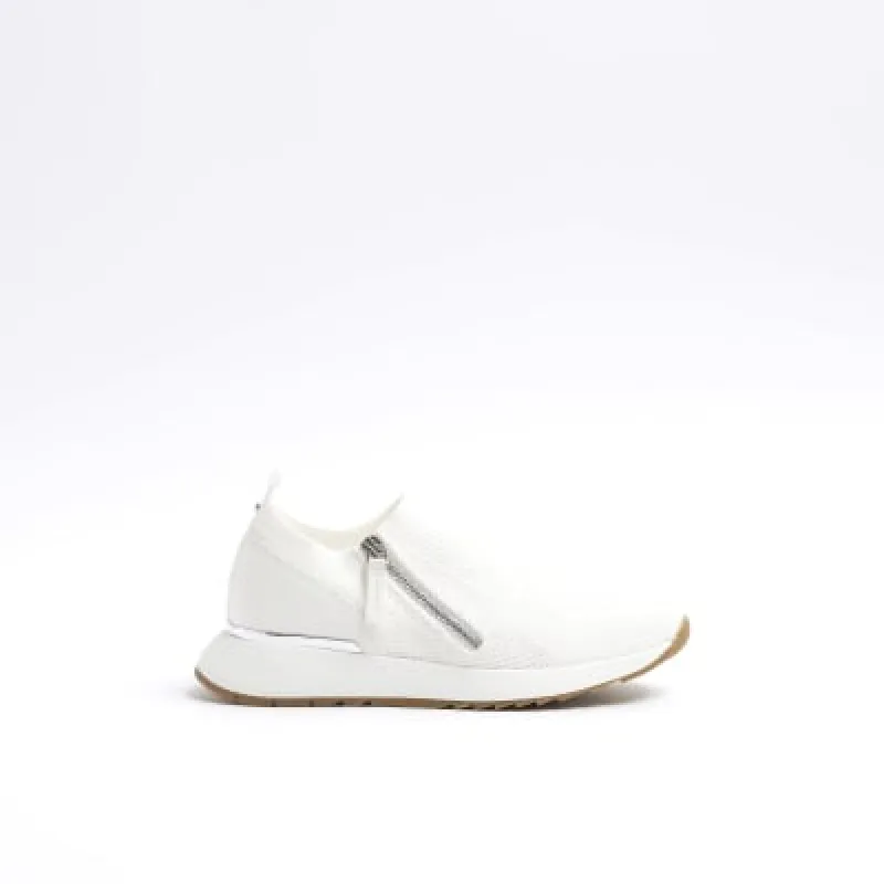 White knit side zip trainers sold by River Island
