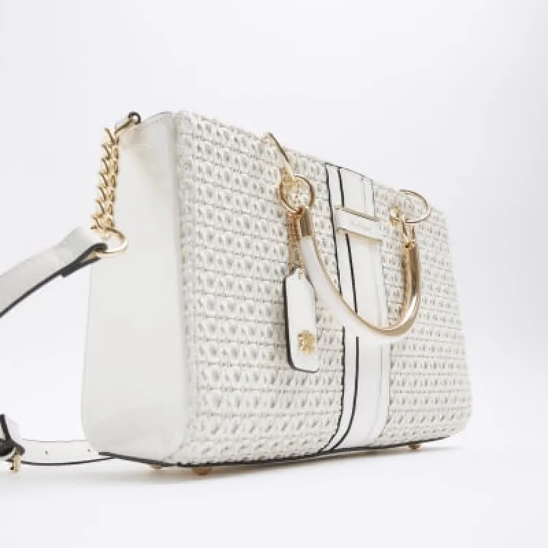 White Embossed Weave Tote Bag sold by River Island