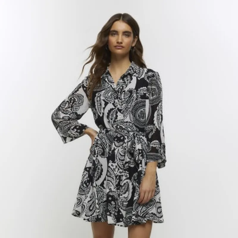 Cream paisley belted mini shirt dress sold by River Island