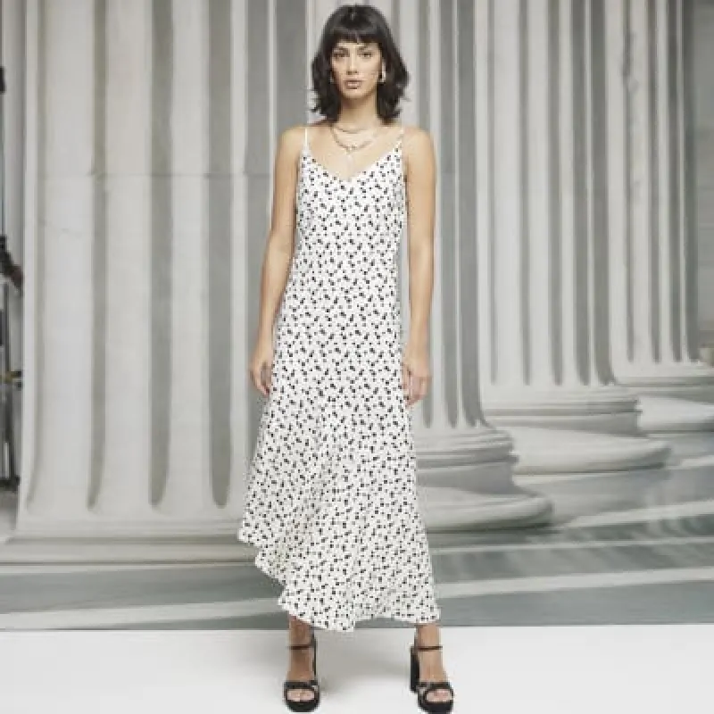 White Spot Asymmetric Hem Slip Dress made by River Island