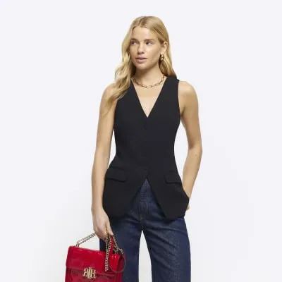 Black button up long waistcoat sold by River Island