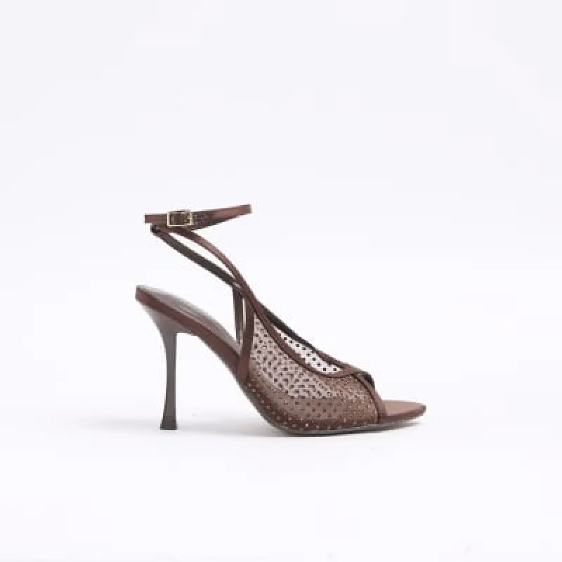 Brown Mesh Diamante Heeled Sandals sold by River Island