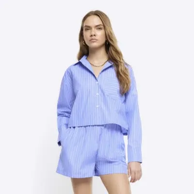 Blue stripe long sleeve crop shirt sold by River Island