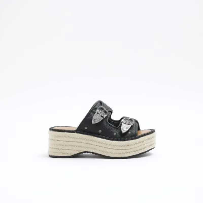 Black buckle espadrille sandals sold by River Island