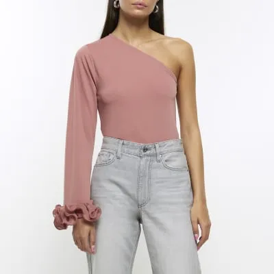 Pink one shoulder top sold by River Island
